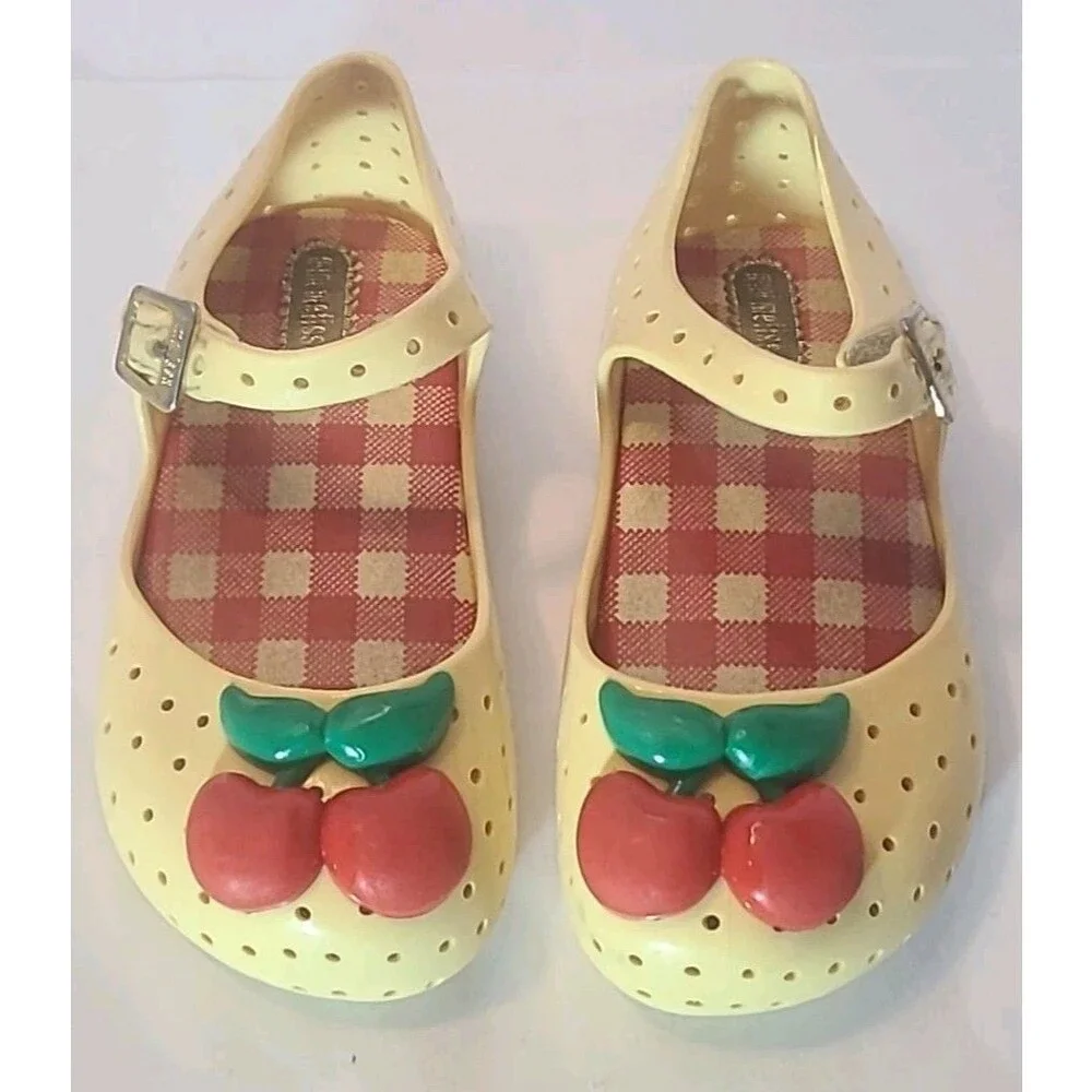 Mini Melissa Cherries Sandals Girls Size 8 Yellow And Red Vintage